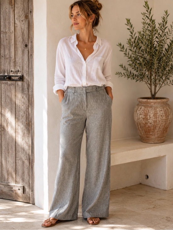 White House Black Market Pants - WHBM Luna Wide Leg Linen Blend Pants Gray 12S
